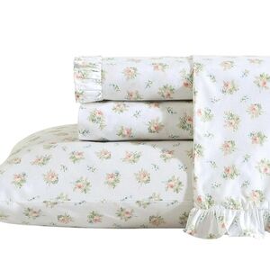 Laura Ashley Queen 100% Cotton Percale Sheet Set Roseford Orange